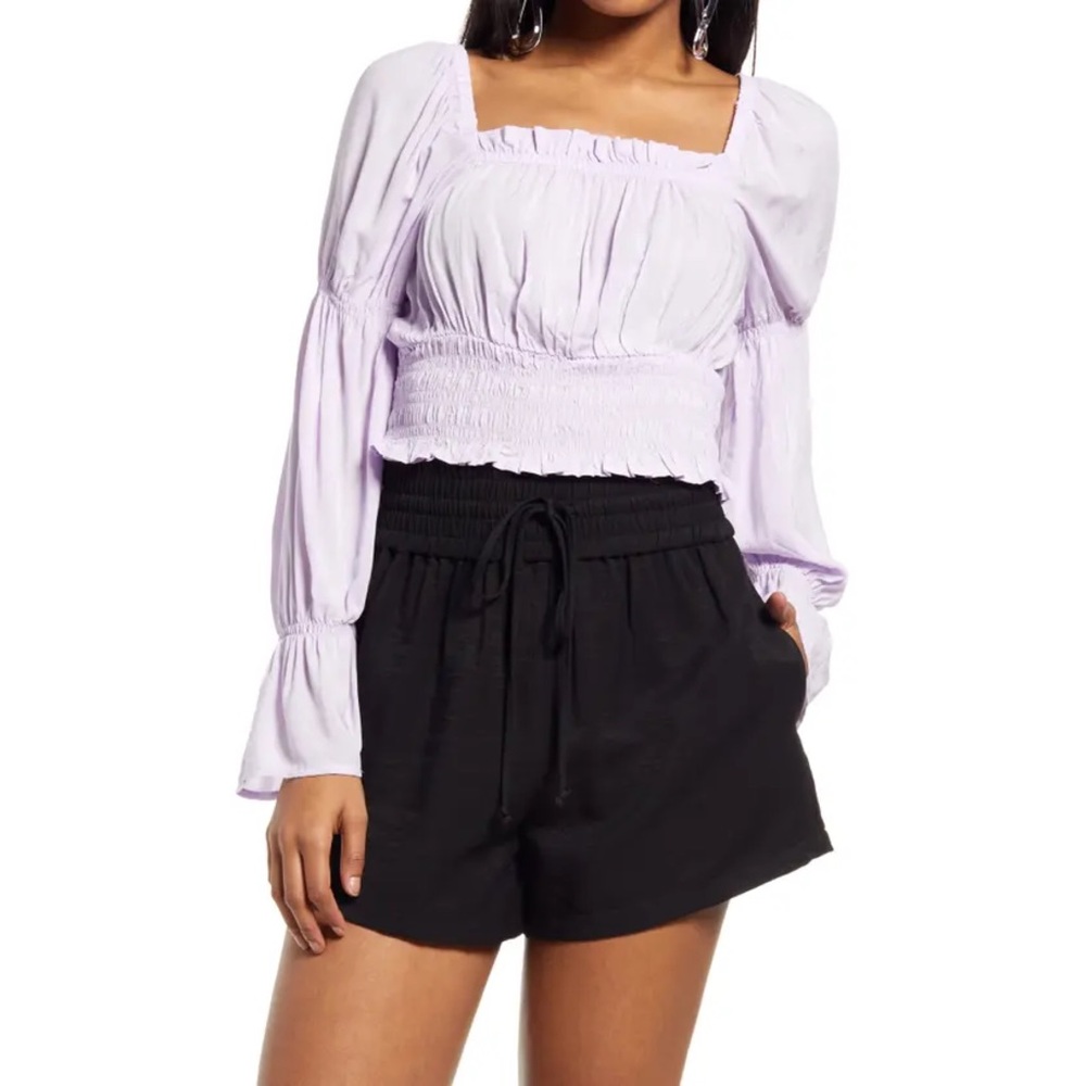 Nordstrom Open Edit Flare Sleeve Smocked Peasant Blouse in Purple Bloom
